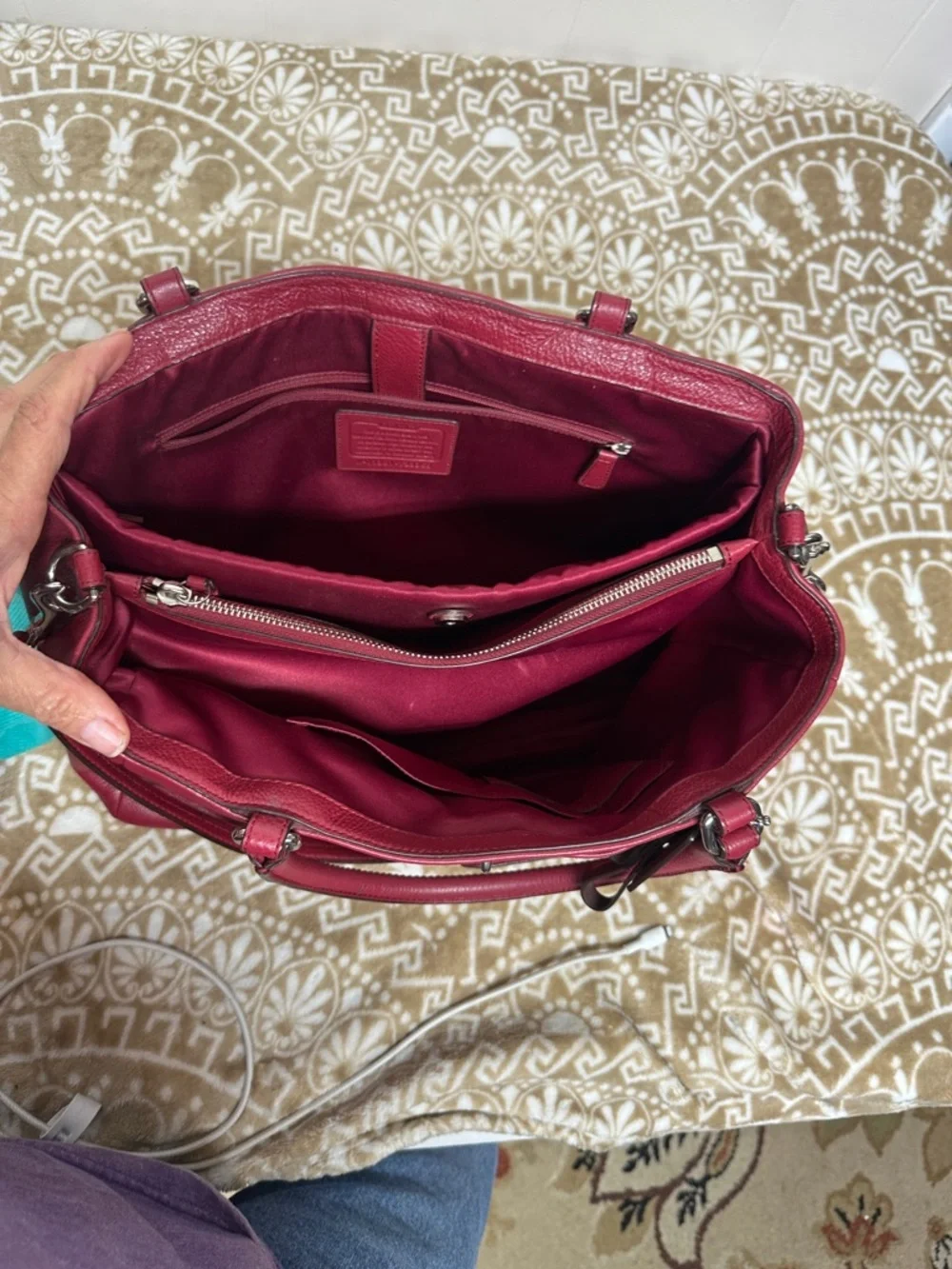 Coach Park Large Carryall F23268 in Red Pebbled Leather